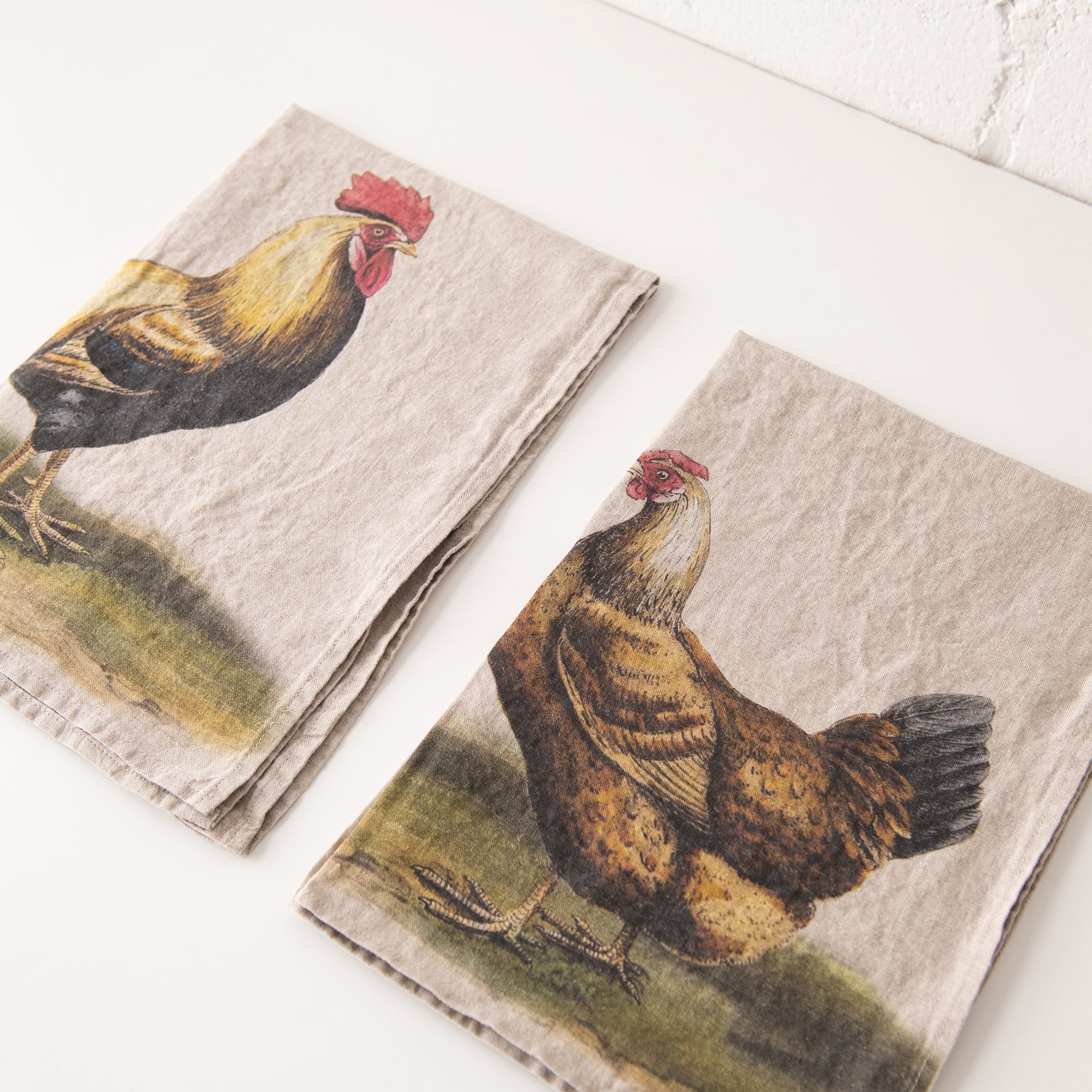 Linen Kitchen Towels Rooster & Hen (set of 2), from Linoroom