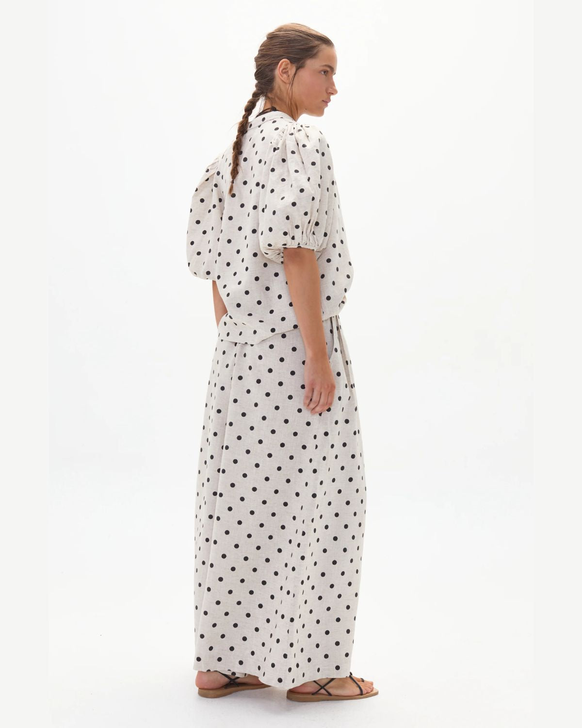 Sabi Linen Pants in Natural & Black Polka Dots, from Lanhtropy 