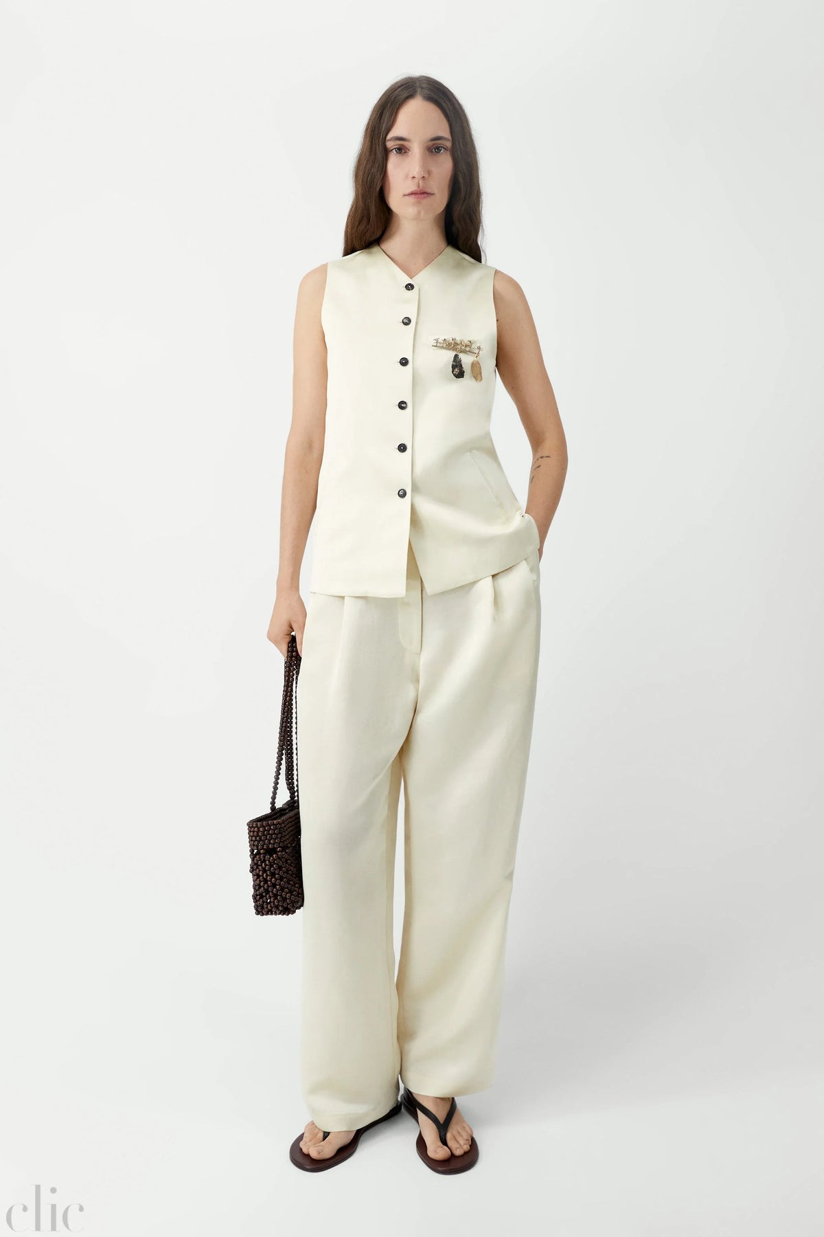 Satin Tailored Vest in Marfil, from Cordera