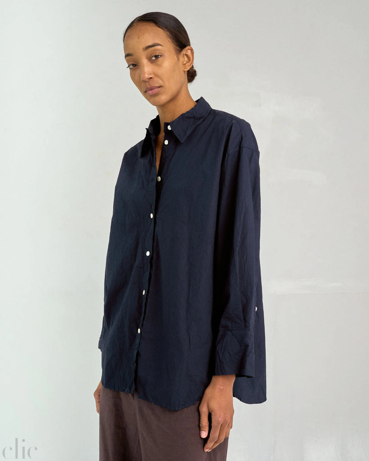 Crinkled Oversized Shirt in Navy, from Sayaka Davis