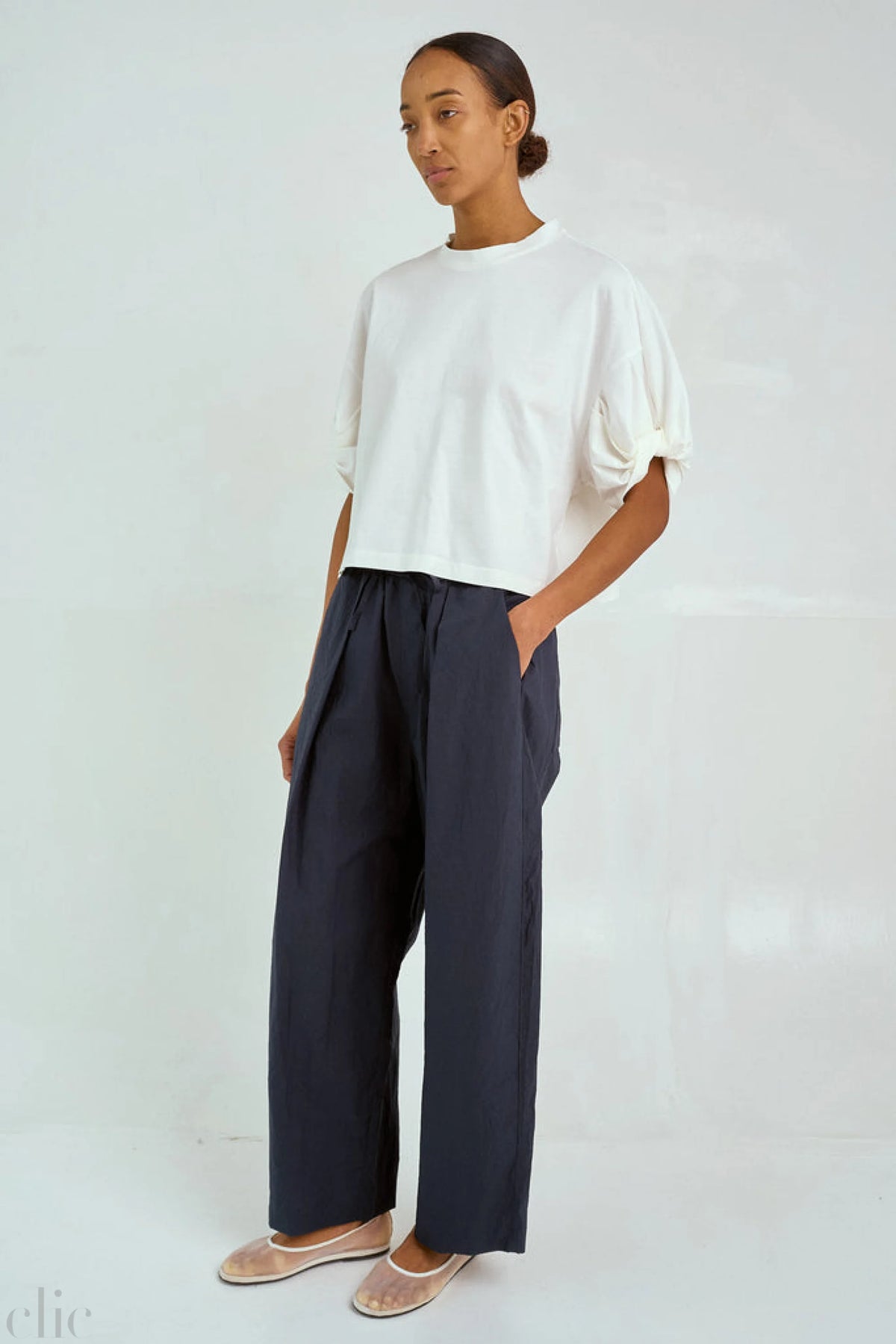 Twisted Sleeve Tee in White, from Sayaka Davis
