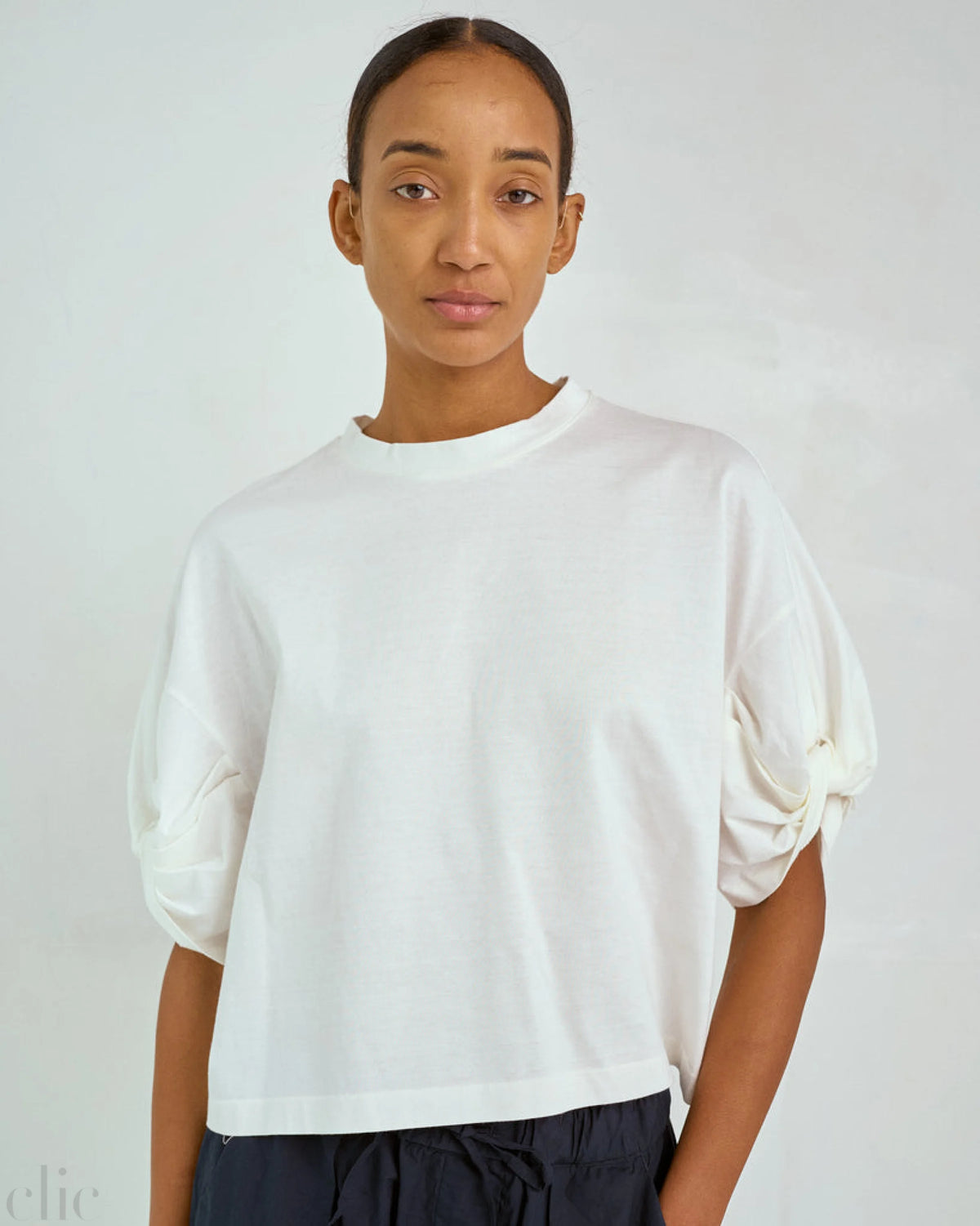 Twisted Sleeve Tee in White, from Sayaka Davis