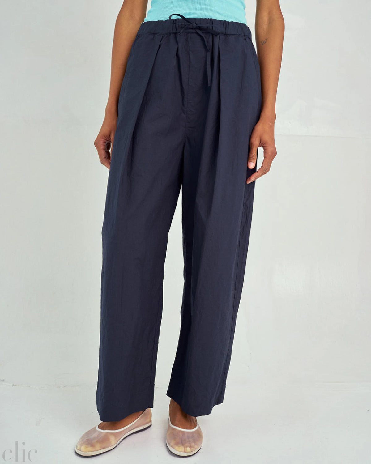 Tucked Pull-On Pants in Navy, from Sayaka Davis