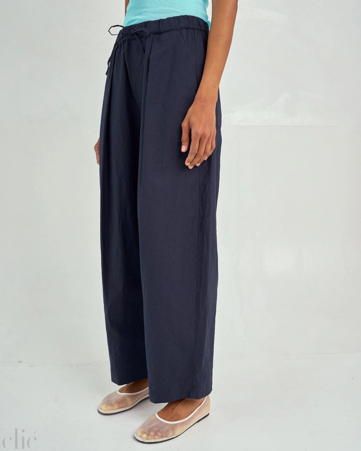 Tucked Pull-On Pants in Navy, from Sayaka Davis