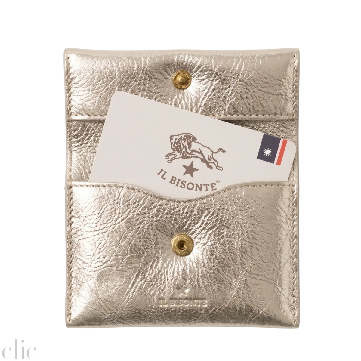Anna Card Case in Metallic Platinum, from IL Bisonte