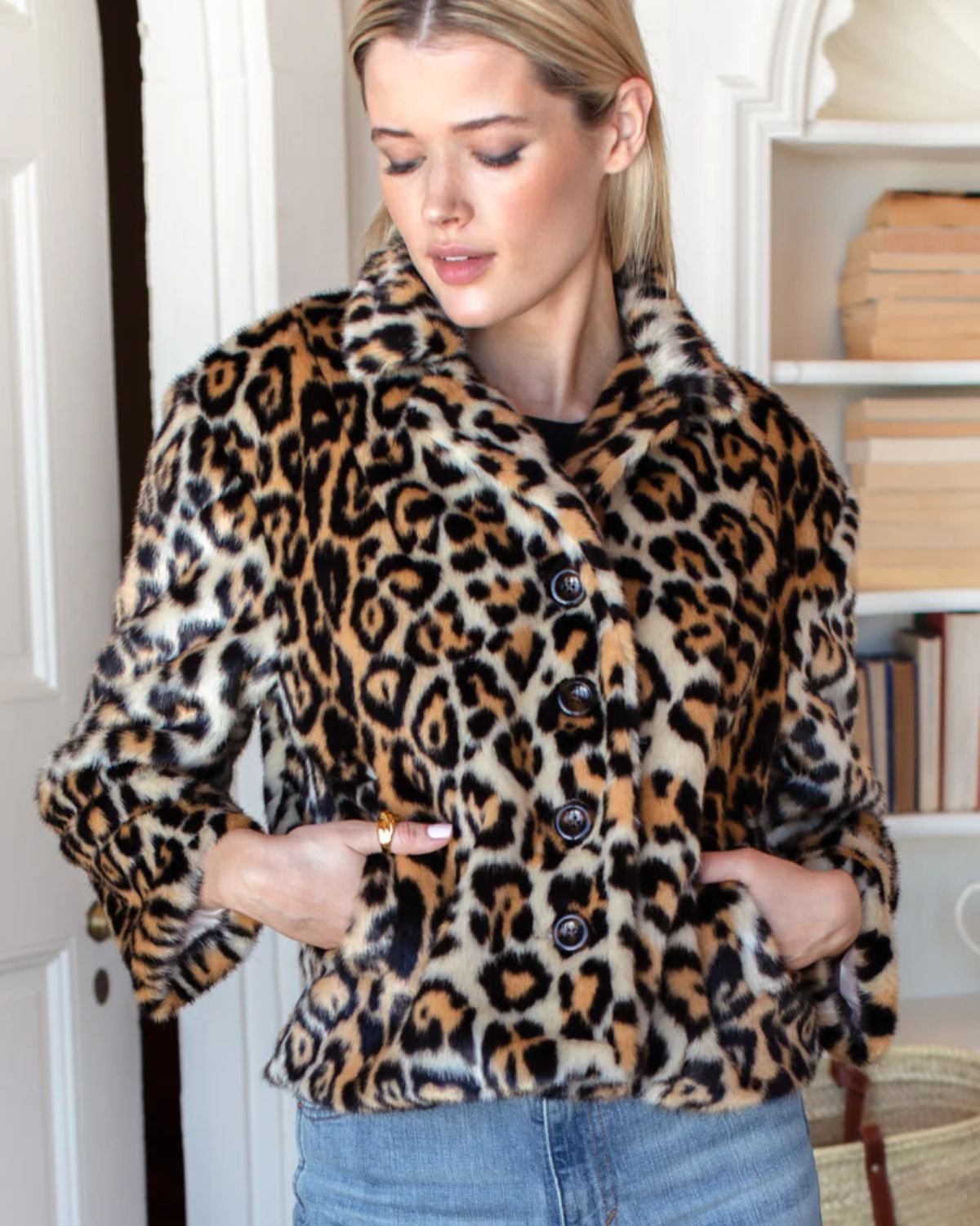 Short 60s Coat in Faux Leopard Fur, from Emerson Fry 