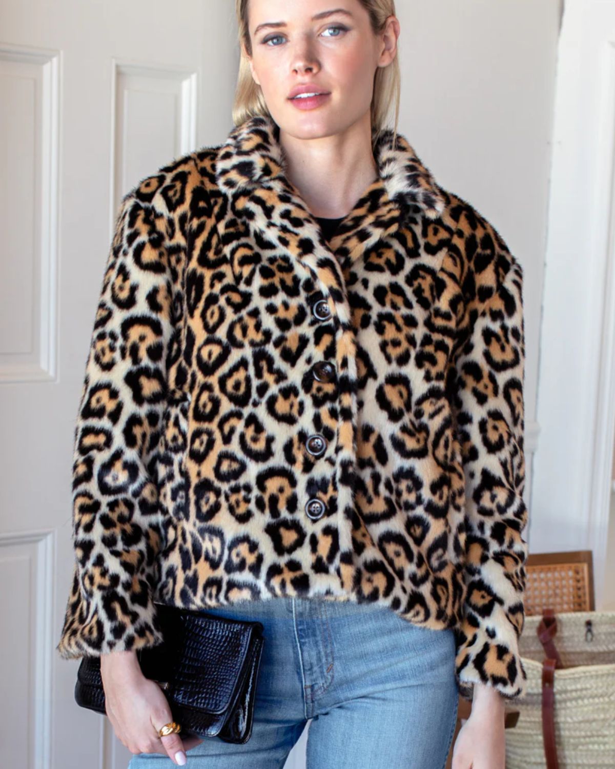 Short 60s Coat in Faux Leopard Fur, from Emerson Fry 