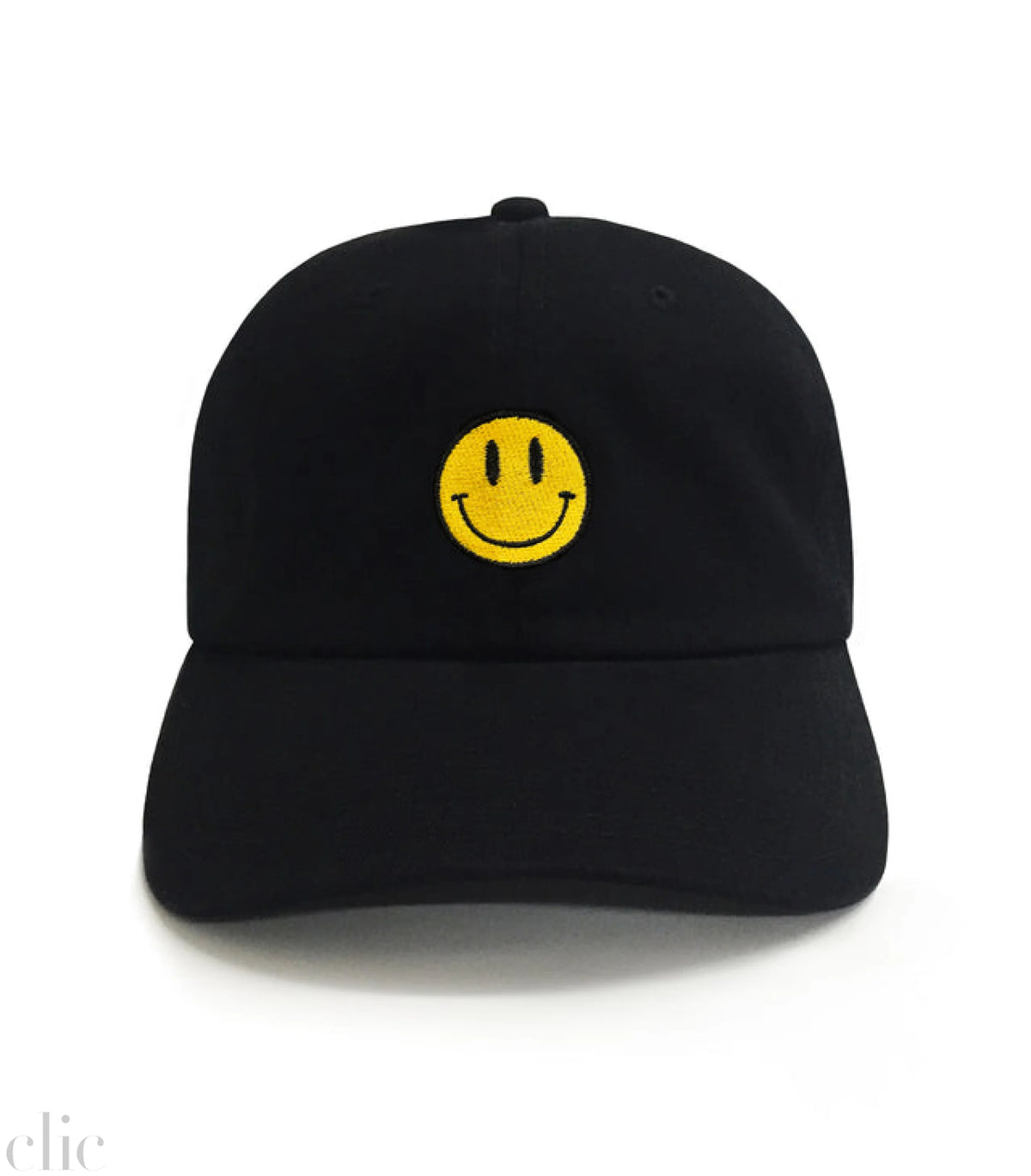 Smiley Face Embroidered Dat Hat in Black and Yellow