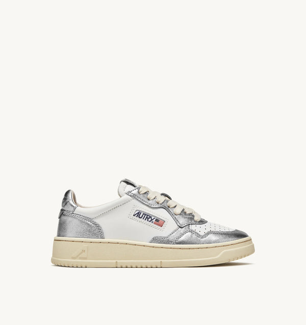 Medalist Low Sneaker in White and Silver, from Autry