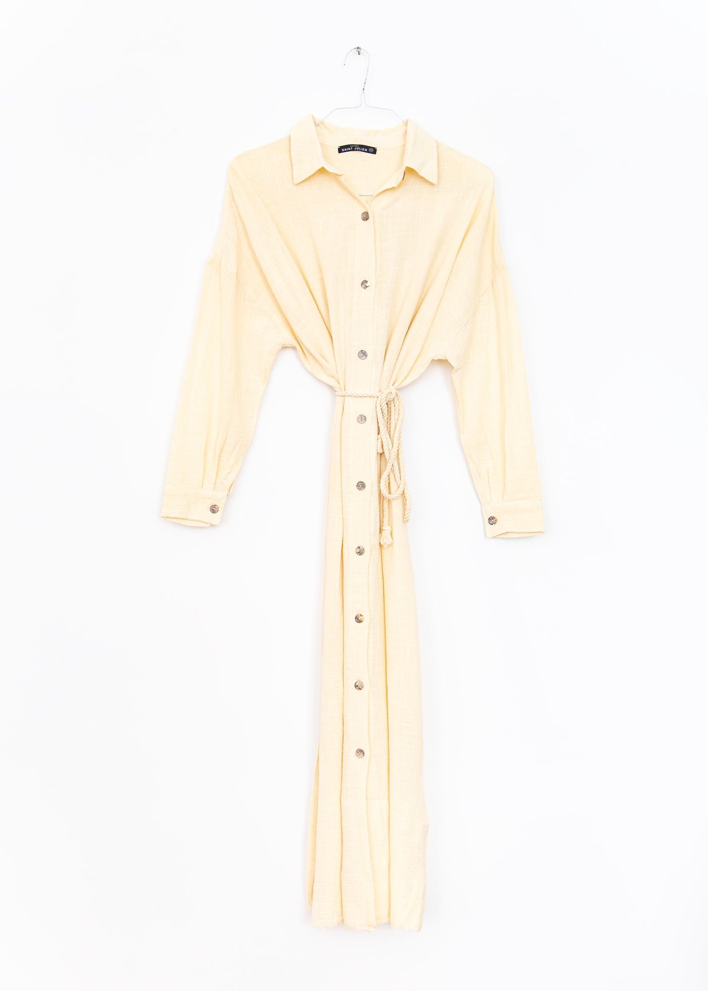 Mykonos Long Sleeve Shirt Dress in Cream, from Maison Saint Julien