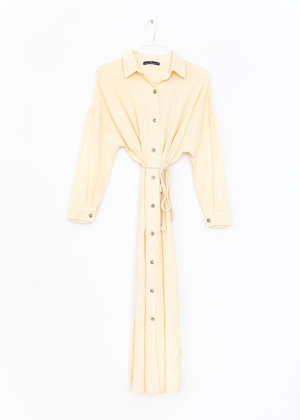 Mykonos Long Sleeve Shirt Dress in Cream, from Maison Saint Julien