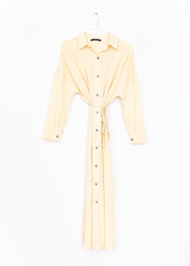 Mykonos Long Sleeve Shirt Dress in Cream, from Maison Saint Julien