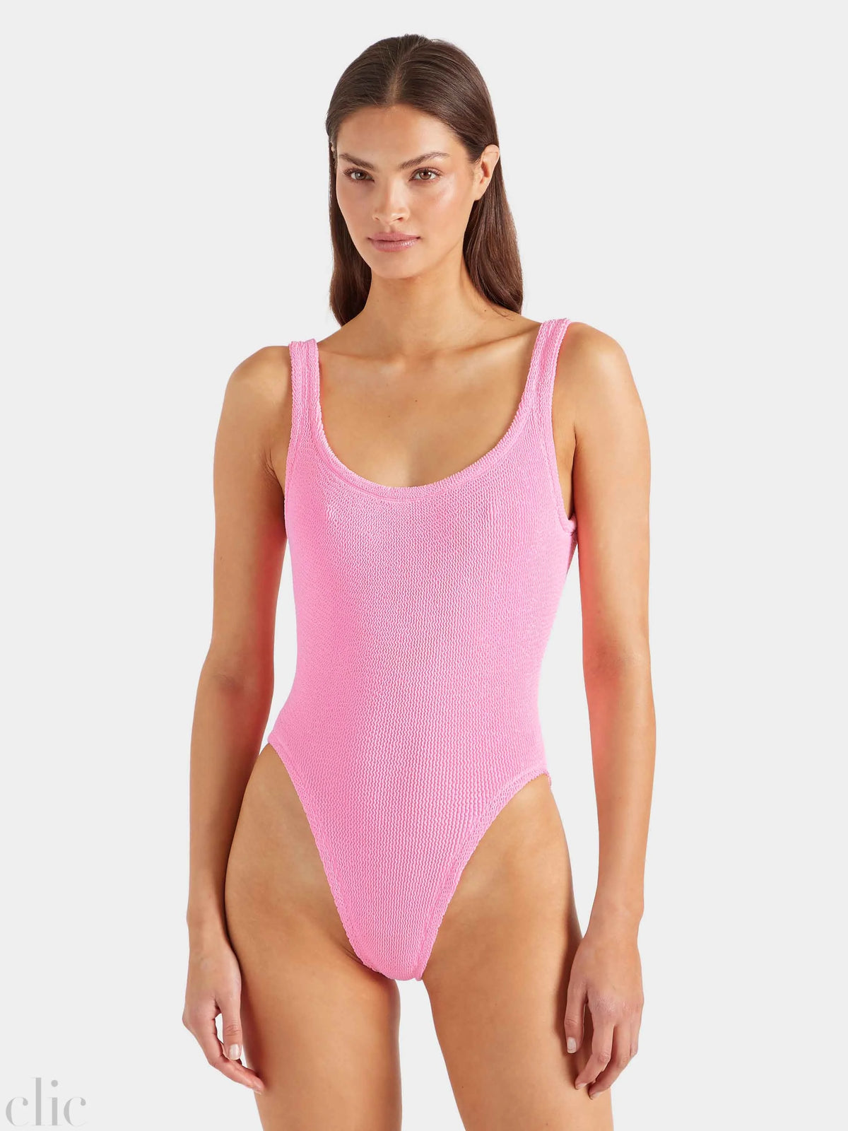 Square Neck Swimsuit in Bubblegum, from Hunza G