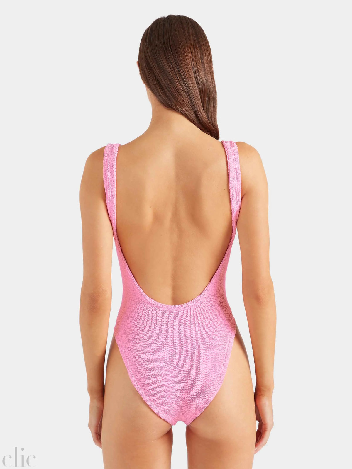 Square Neck Swimsuit in Bubblegum, from Hunza G