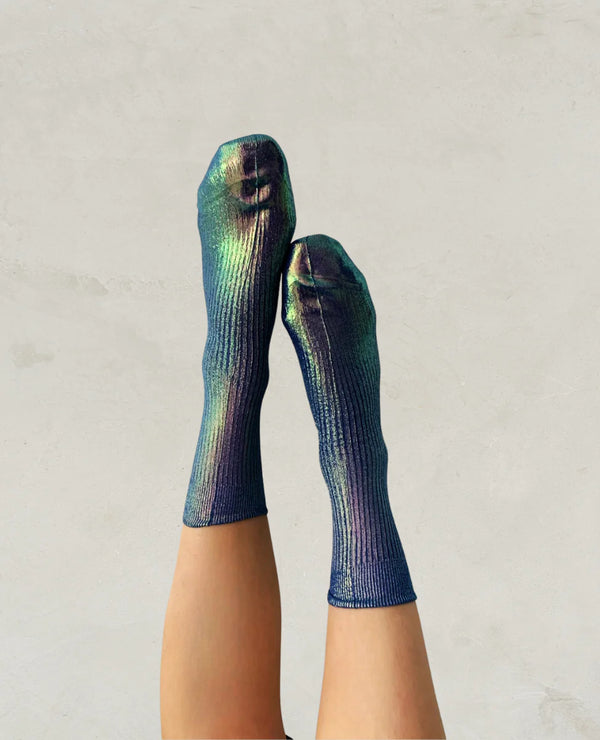 Cangiante Ribbed Socks in Bluette, from Maria La Rosa