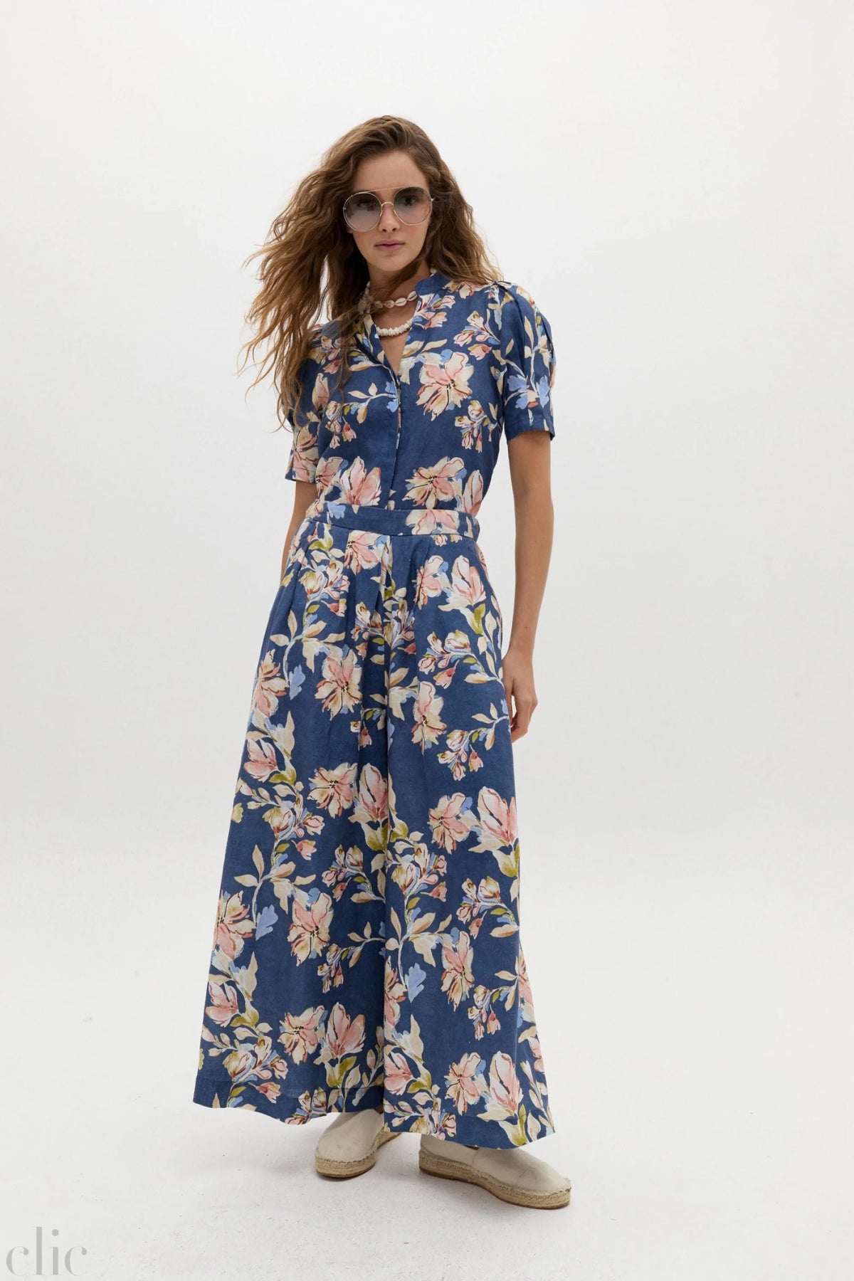 Sabi Linen Pants in Blue Poppy Print, from Lanhtropy