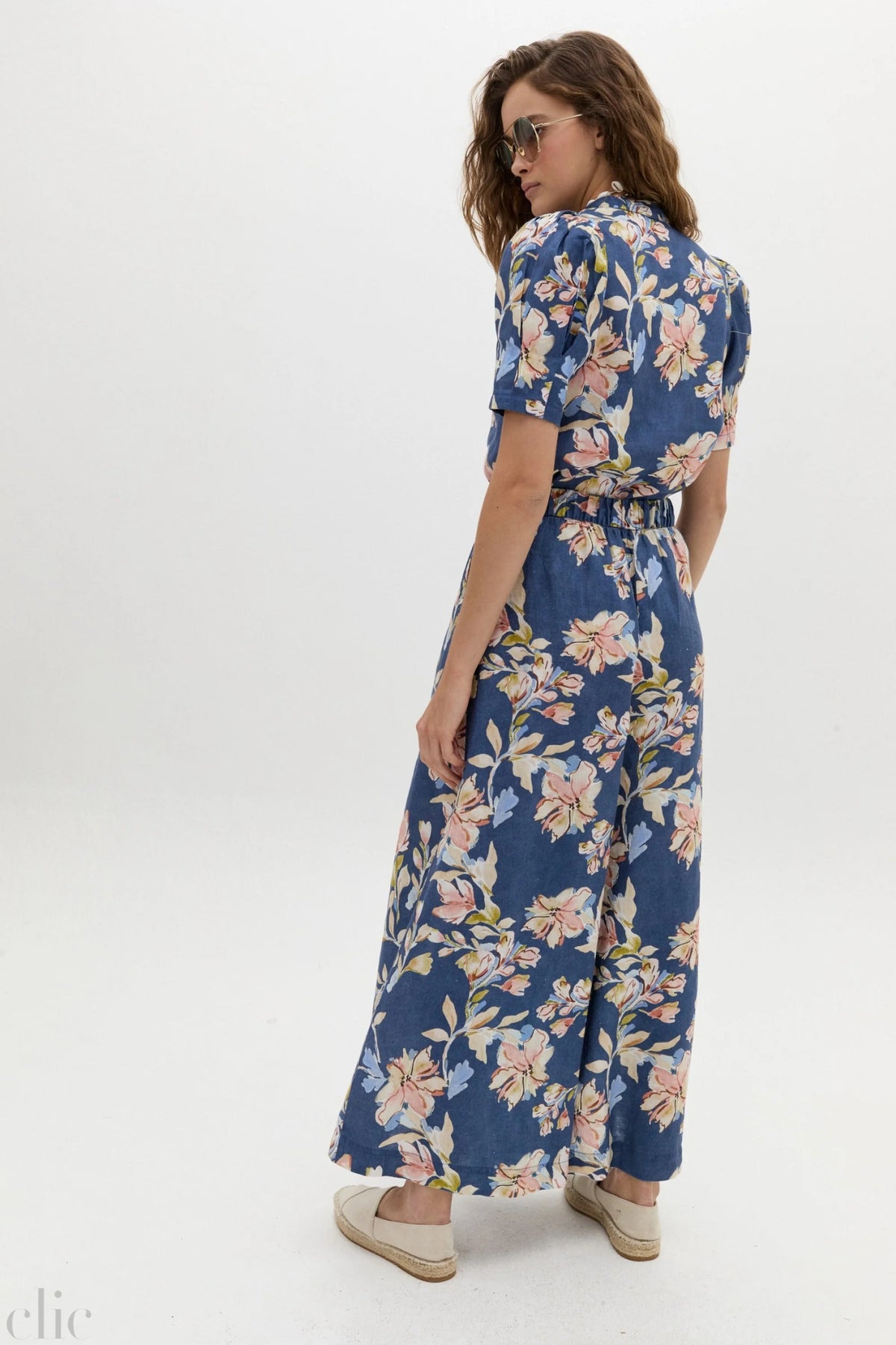 Sabi Linen Pants in Blue Poppy Print, from Lanhtropy
