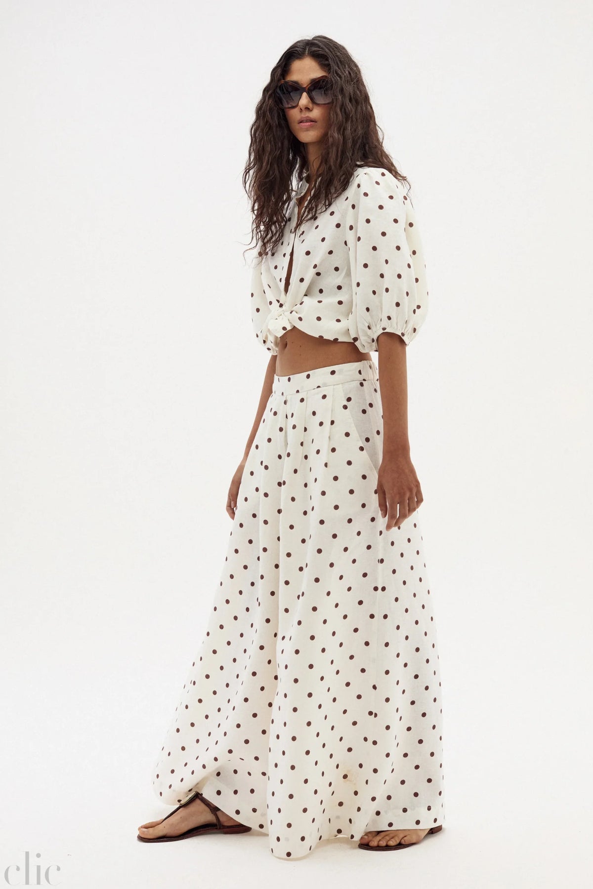 Sabi Linen Pants in Brown Polka Dots, from Lanhtropy