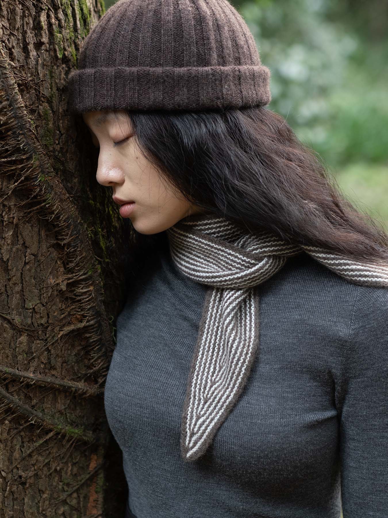Sailor Cashmere Rib Neck Scarf in Brown, from Oats and Rice