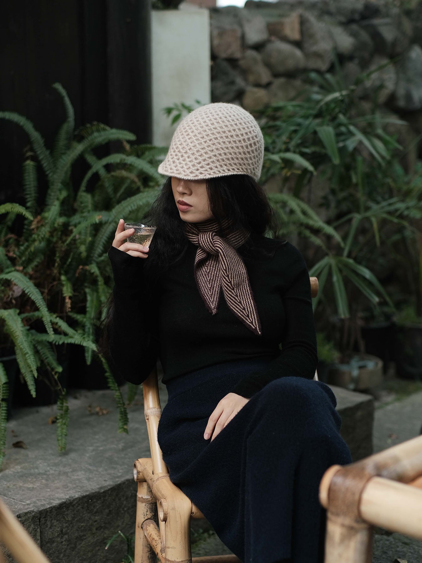 Sailor Cashmere Rib Neck Scarf in Wine Mulberry, from Oats and Rice