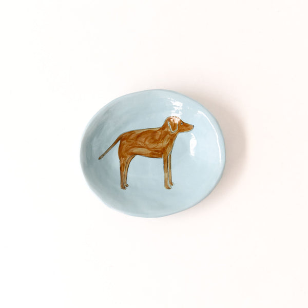 Small Oval Hound Dish in Blue and Brown, from Gemma Orkin Ceramics