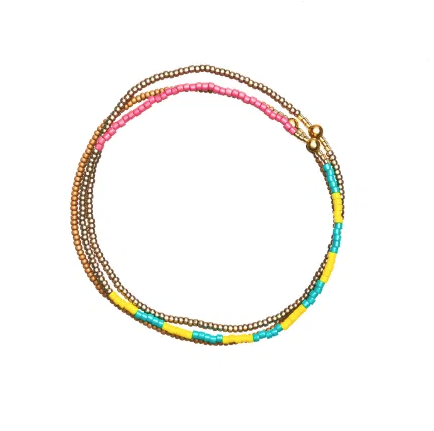 Turquoise Neon Yellow Gold Pink Stack Bracelet, from Templestones