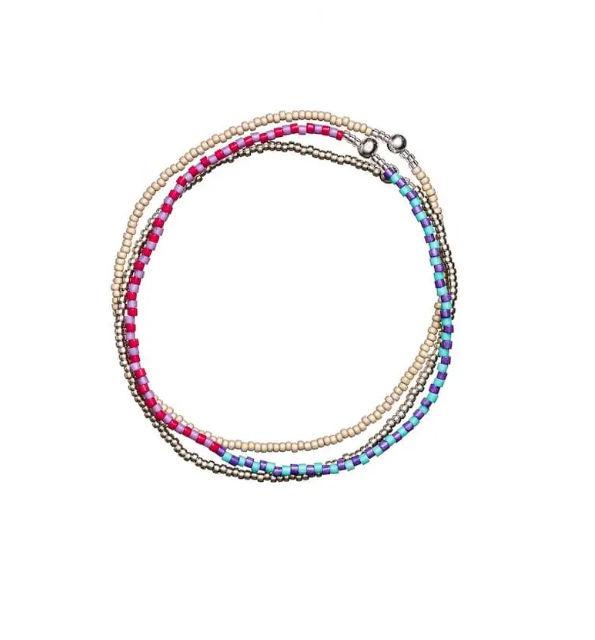 Mauve Red Stacked Beaded Bracelet, from Templestones