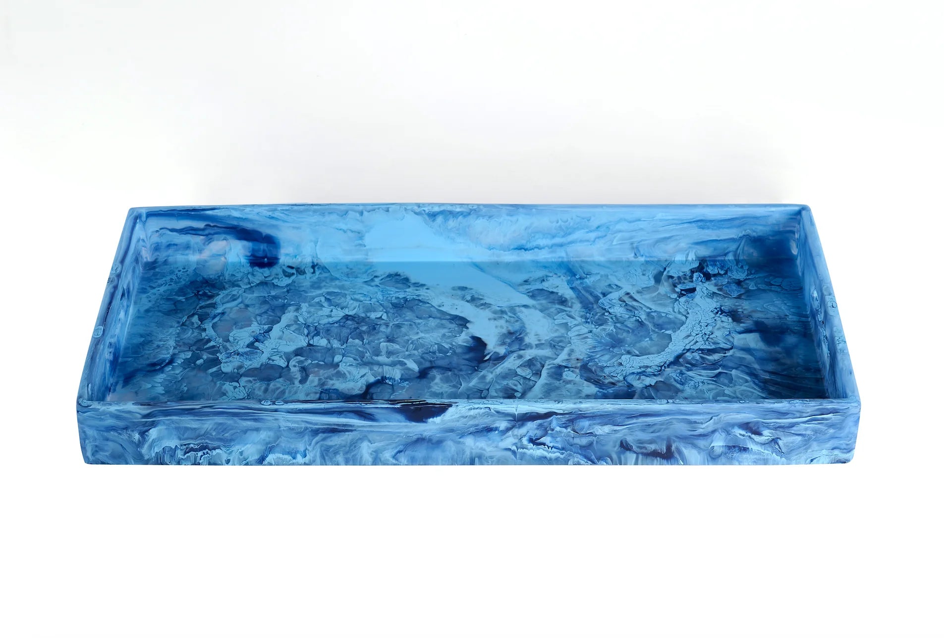 Handled Rectangle Tray in Denim Swirl, from Nashi Home