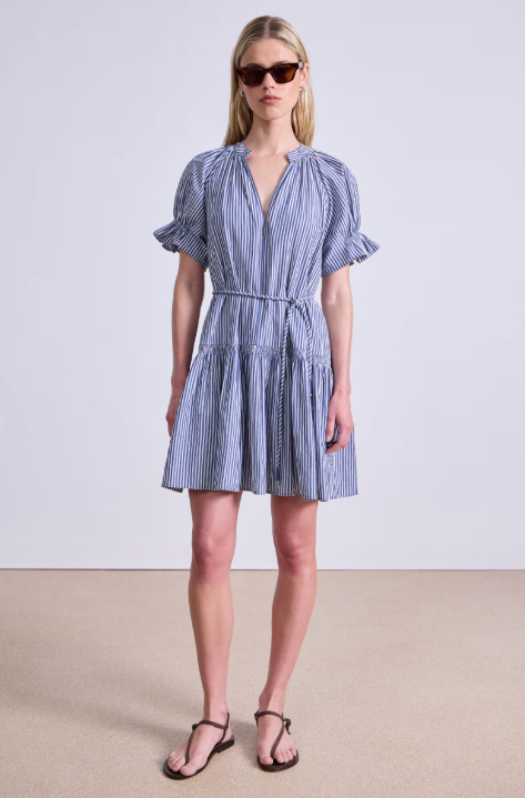 Marza Mini Dress in Skinny Stripes Indigo + Cream, from Apiece Apart