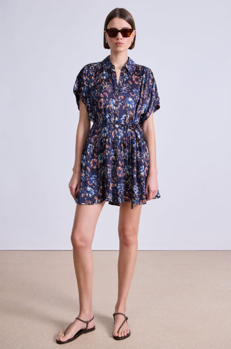 Agnezca Mini Dress in Batik Floral Navy, from Apiece Apart