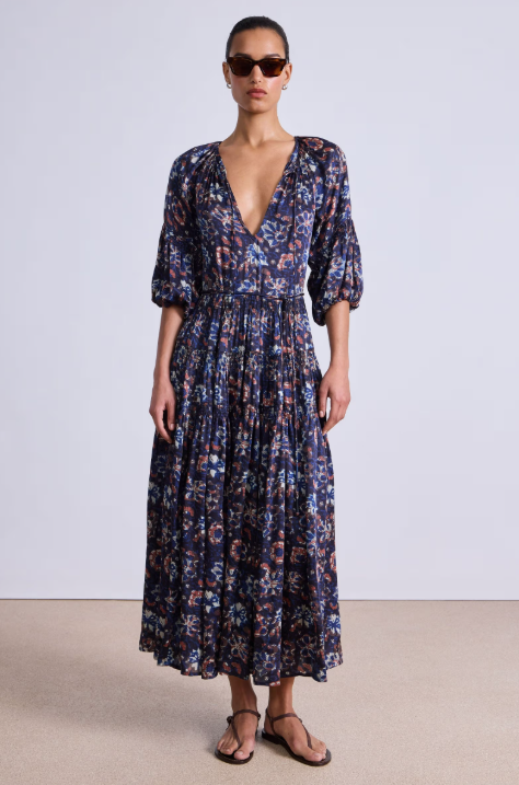 Santa Cecilia Maxi Dress in Batik Floral Navy, from Apiece Apart