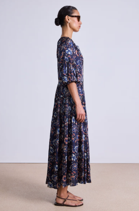 Santa Cecilia Maxi Dress in Batik Floral Navy, from Apiece Apart