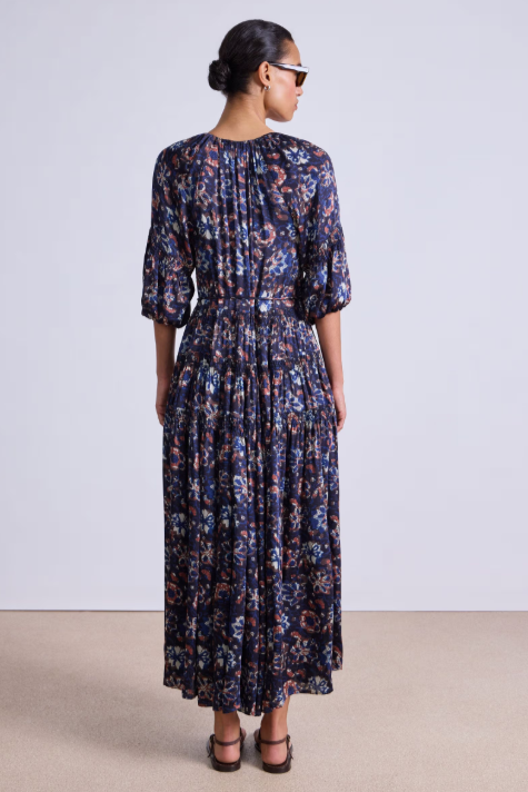 Santa Cecilia Maxi Dress in Batik Floral Navy, from Apiece Apart