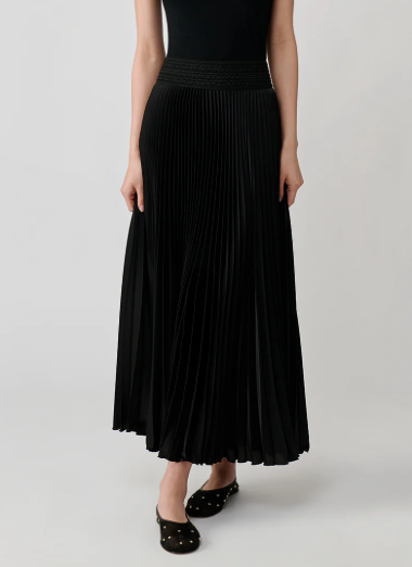 2601 Classic Satin Midi Skirt in Black, from Loyd Ford