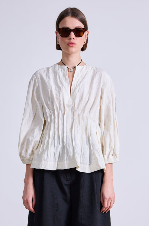 Rocca Pleat Top in Cream, from Apiece Apart