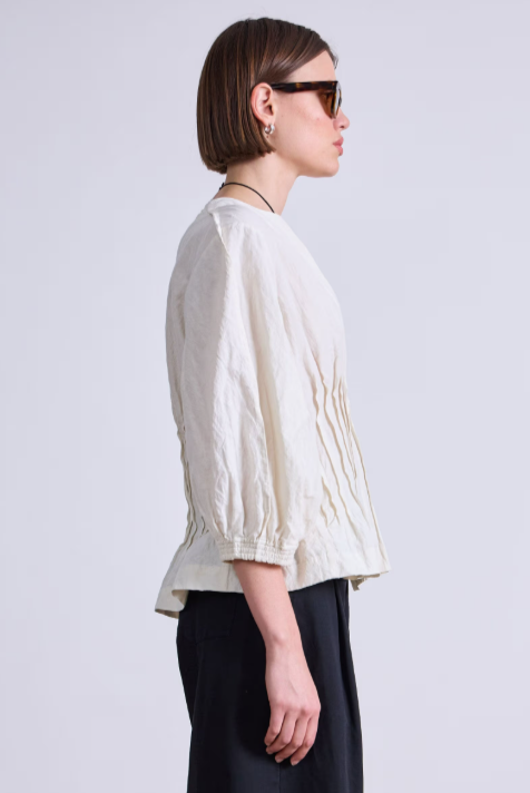 Rocca Pleat Top in Cream, from Apiece Apart