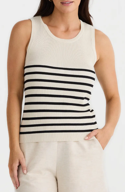 Amba Tank in Ecru with Black & White Stripes, from Brave + True