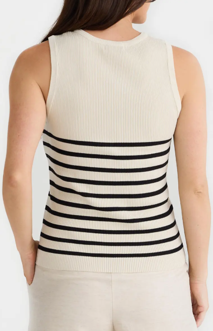 Amba Tank in Ecru with Black & White Stripes, from Brave + True