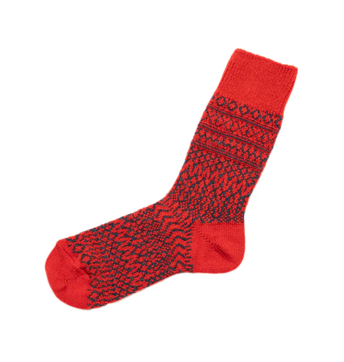 Wool Jacquard Socks in Red, from Knitwin