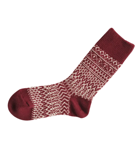 Wool Jacquard Socks in Wine, from Knitwin