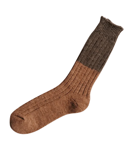 Wool Cotton Slab Socks in Brown, from Knitwin