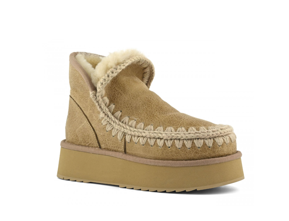 Eskimo Leather Platform Boots in Old Beige, from Mou