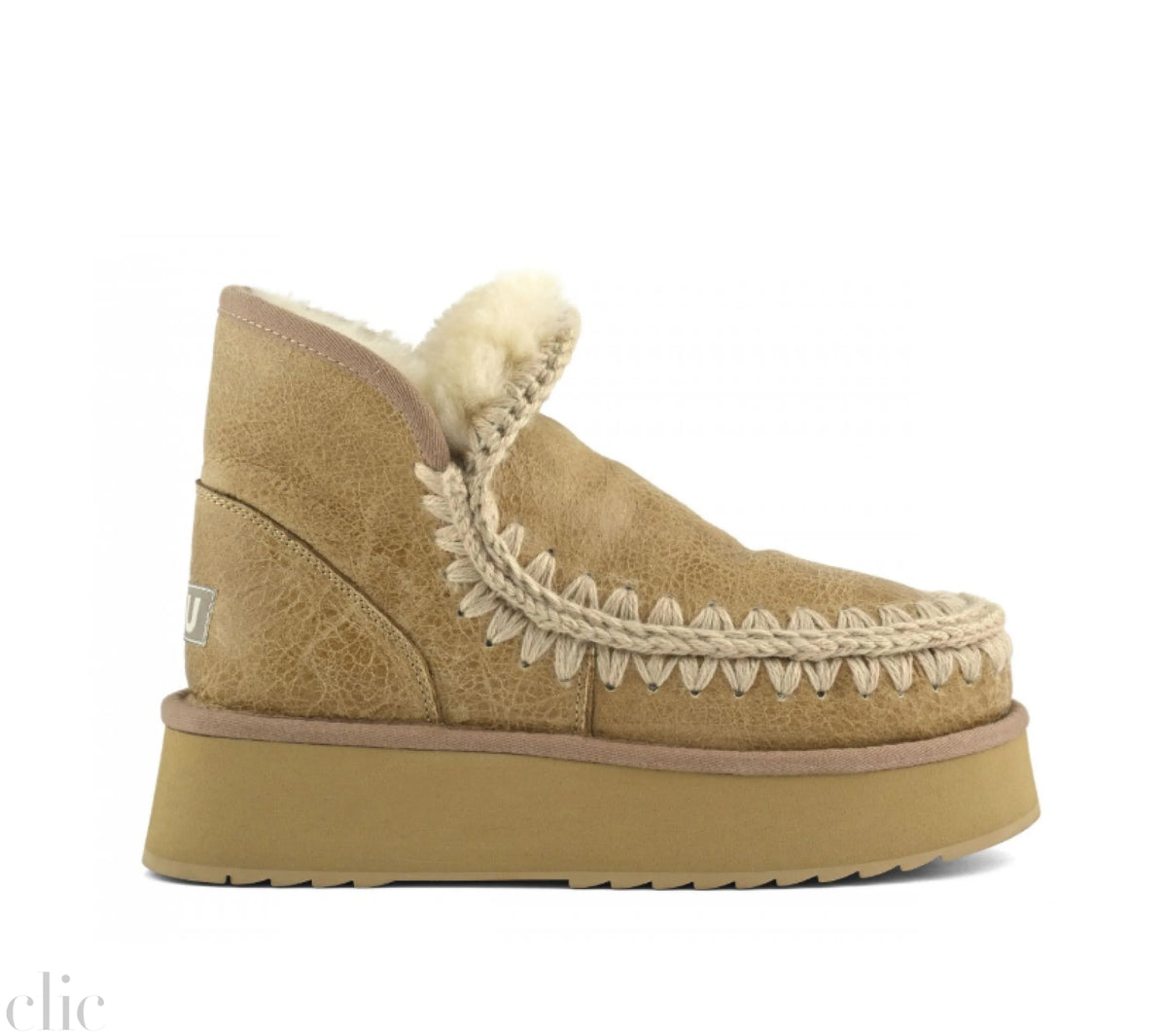 Eskimo Leather Platform Boots in Old Beige, from Mou