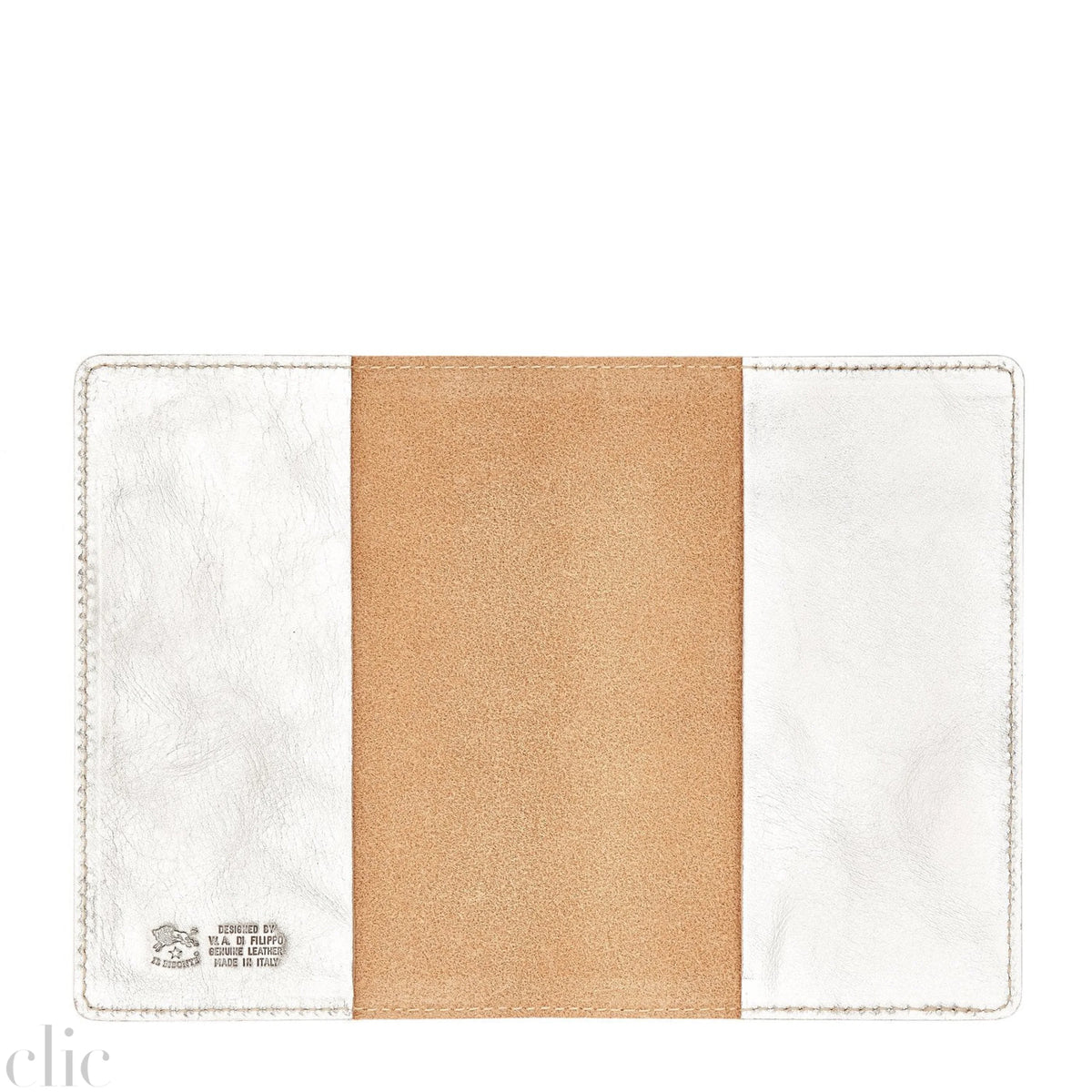 Leather Passport Holder in Metalic Silver, from IL Bisonte