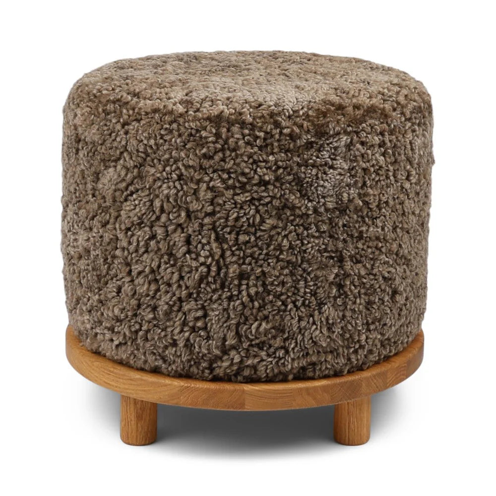 Simon Stool with Oak Wood and Taupe Sheepskin