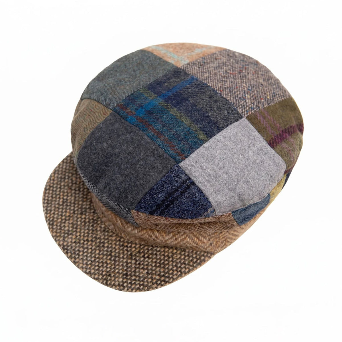 Skipper Tweed Cap in Patchwork Beige and Peak, from Hanna Hats