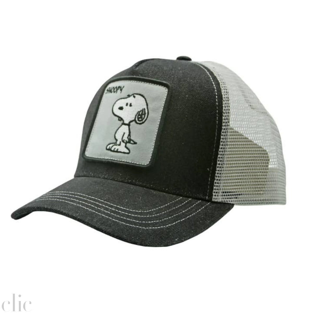 Snoopy Peanuts Denim Trucker Hat in Black, from Peter Grimm