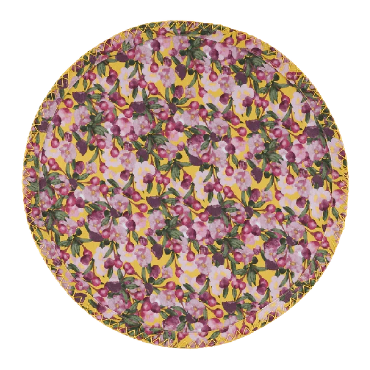 Set of Six Round Placemats in Romace is Dead Yellow, from, Sophie Williamson Design
