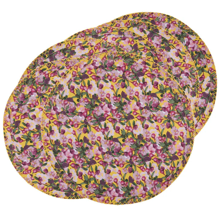 Set of Six Round Placemats in Romace is Dead Yellow, from, Sophie Williamson Design