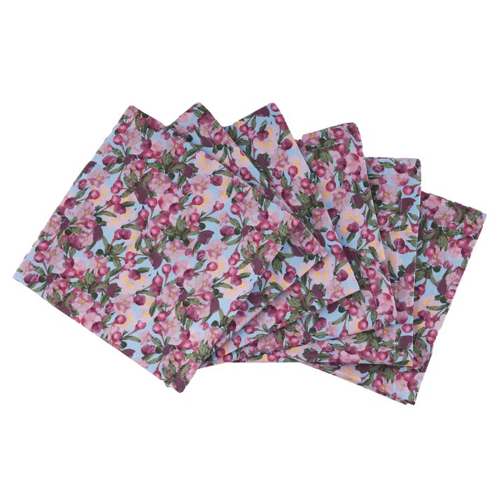 Set of Six Napkins in Romace is Dead Blue, from Sophie Williamson Design